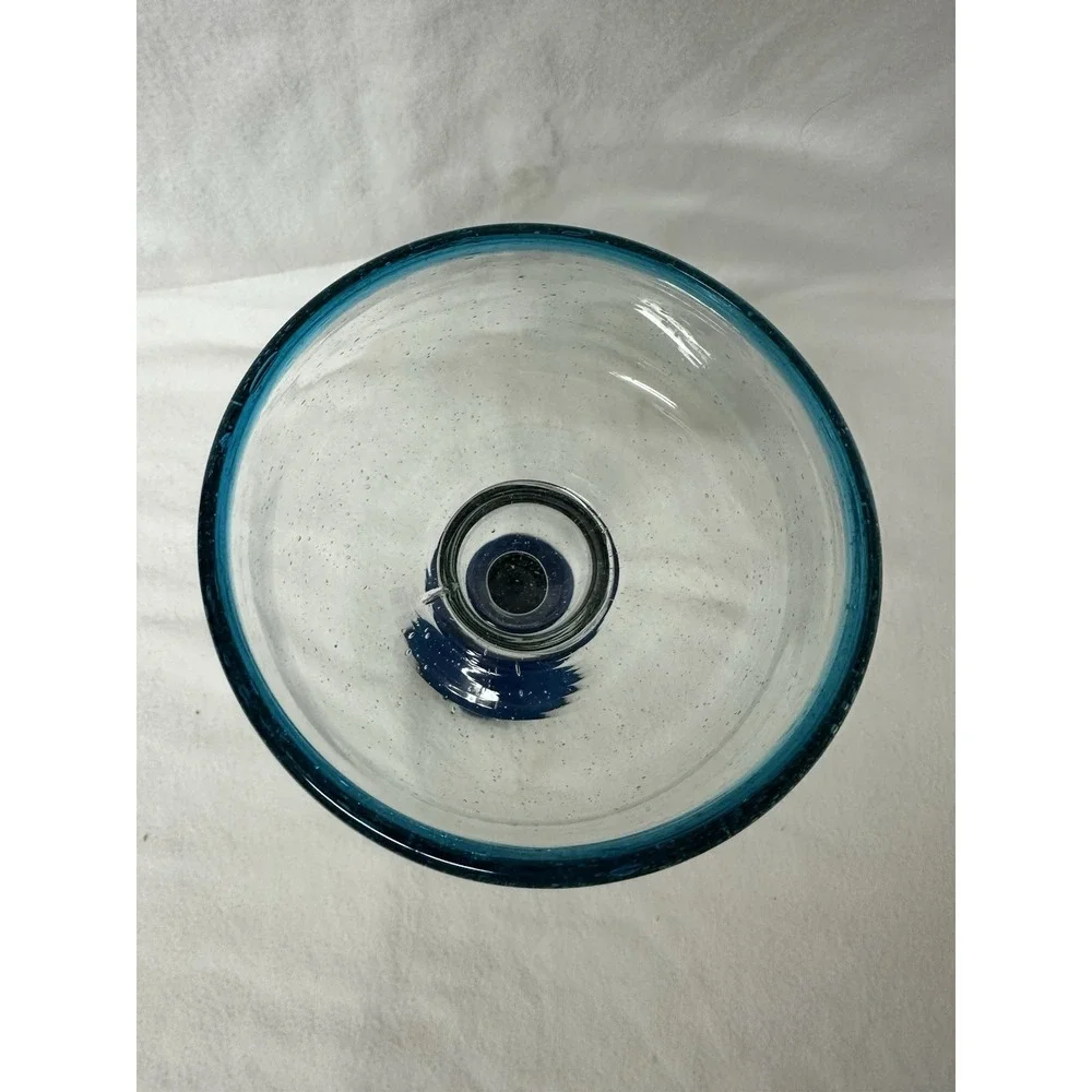 Mexican Margarita Glass Turquoise Blue Rim Navy Base 7.5